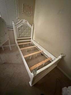 White Twin Bed Frame with Tufted Headboard