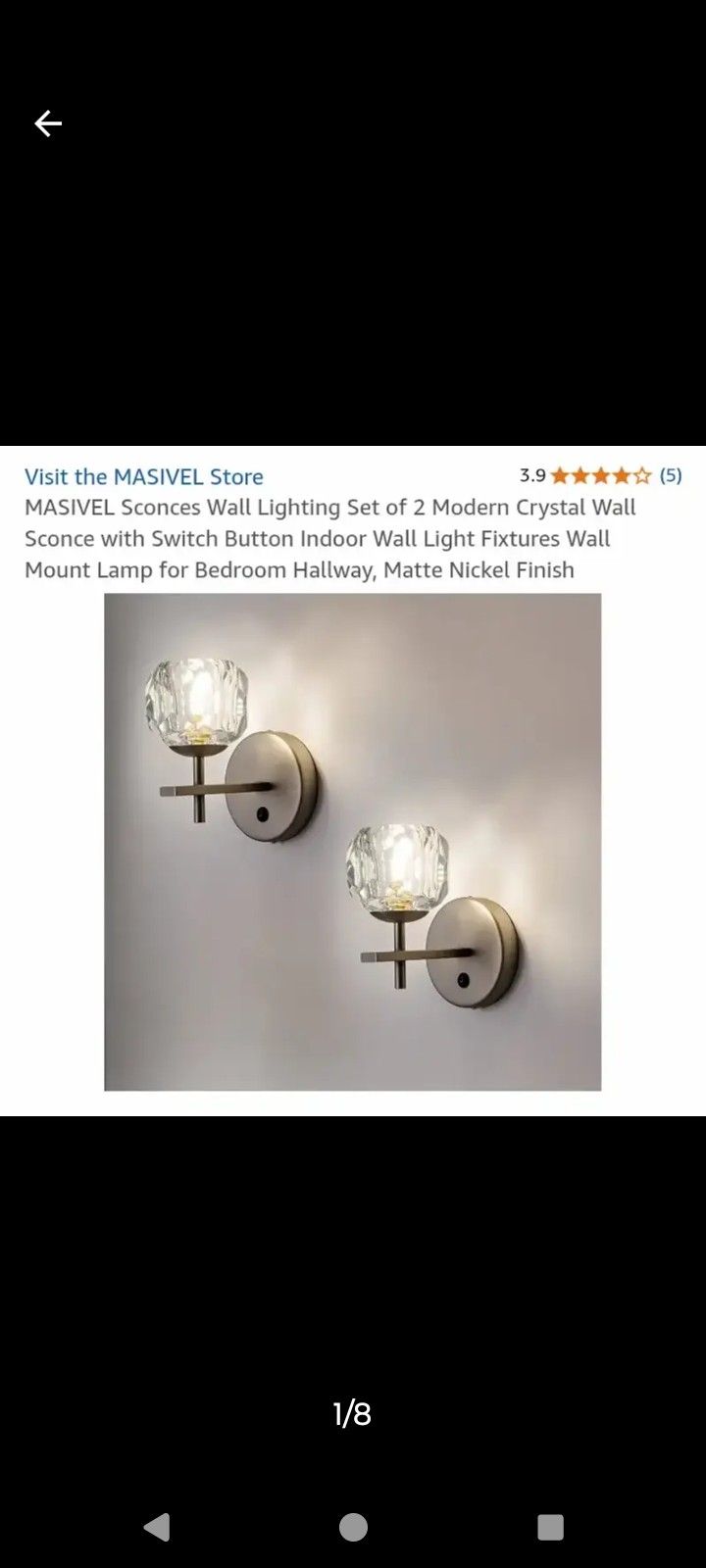MASIVEL Sconces Wall Lighting Set of 2 Modern Crystal Wall Sconce with Switch Button Indoor Wall Light Fixtures Wall Mount Lamp for Bedroom Hallway, M