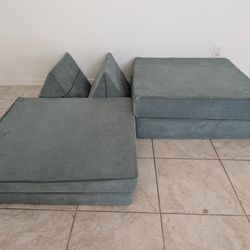 Yourigami Play Kids' Sofa Teal Blue: Modular Memory Foam Sectional, 4-Piece Set, Ages 4-10, No Assembly Required