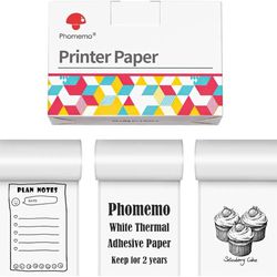 Phomemo White Self-Adhesive Thermal Paper for M02/M02 Pro/M02S/M03/M03AS/M04S Mini Printer, Black on White, 3 Rolls Paper, 50mm x 3.5m