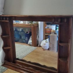 Nice Bedroom Or Mini Bar Mirror!!! Real Wood Nice Color Still Vibrant!!!