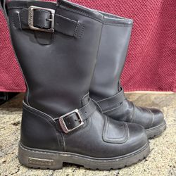 Women’s Diehard Black Leather Biker Buckle Boots 
