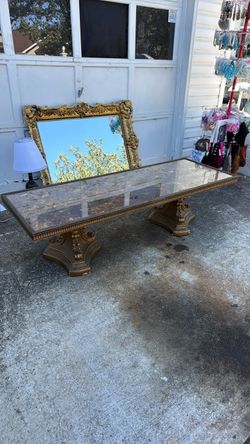 Vintage Gold Ornate Glass-Top Coffee Table