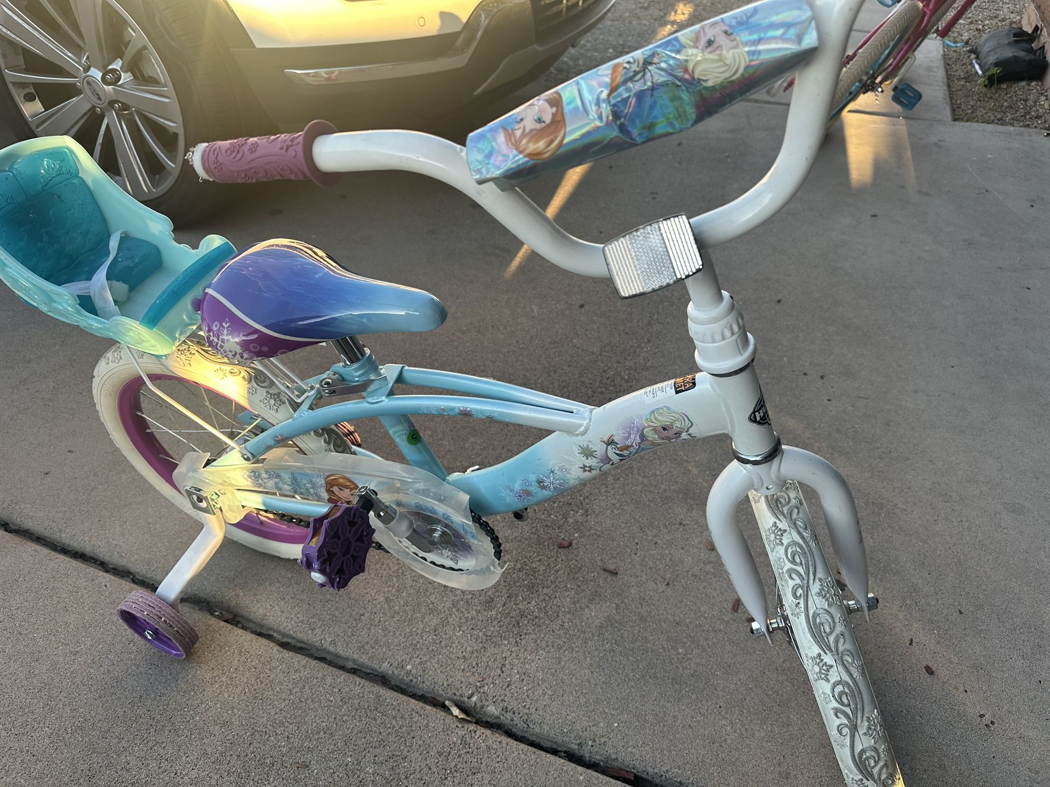 Frozen Kids Bike with Training Wheels & Doll Carrier