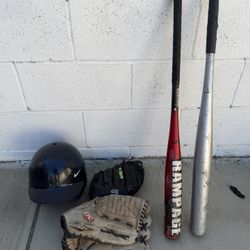 Kids Baseball Equipment Bats, Nike Helmet , Gloves 