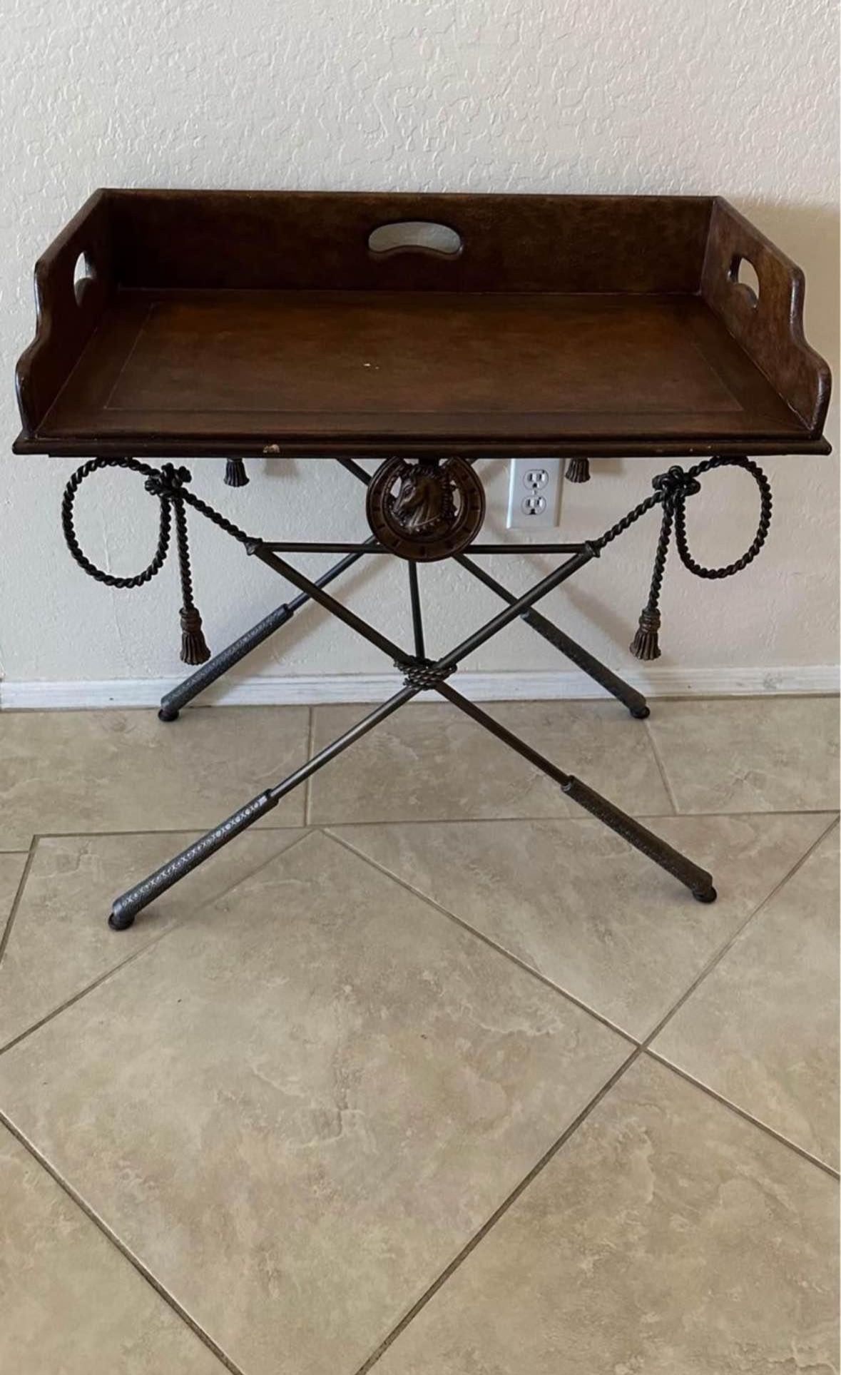 Antique Equestrian Iron and Base Tray Top Butlers Table!!