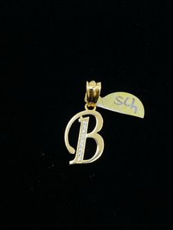 $200 Yellow Gold w Zirconia Letter Initial B Charm Pendant