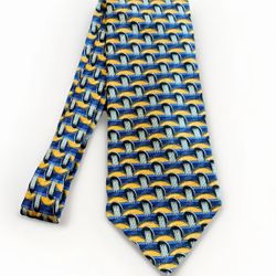 Ermenegildo Zegna 100% Silk Geometric Print Tie Made in Italy Blue Gold Silver