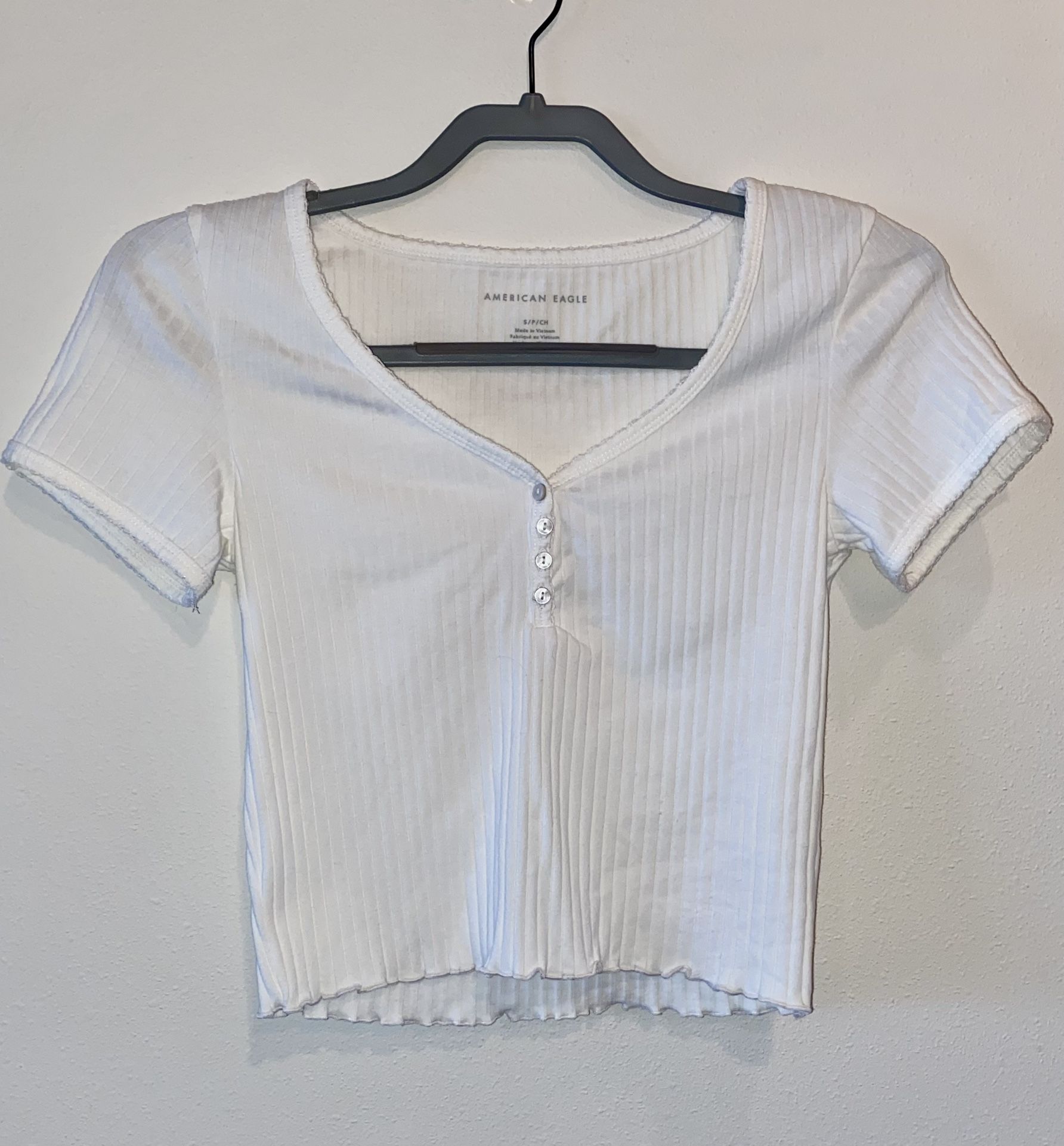 American Eagle Outfitters Cream Ribbed Crop Blouse