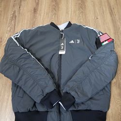 New Adidas Juventus x NASA Reversible Bomber Jacket Black Gray Men’s Size Large