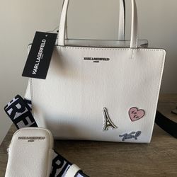 Cream Satchel With Black Strap 