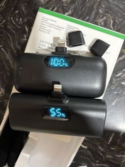 2 iPhone (14 or older) battery backups, one cord and one felt bag