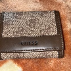 Guess Los Angeles Men's Trifold Brown Stitch Leather Wallet 