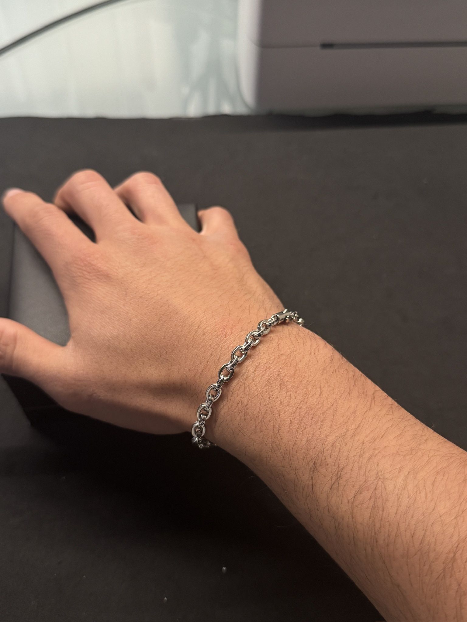 Chrome Hearts Style Paper Chain Link Silver Bracelet