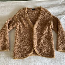 MONROW Cozy Cardigan Caramel Boucle Knit Size Medium Open Front Sweater