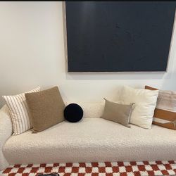 White/ Cream Boucle Sofa - Pillows Not Included 