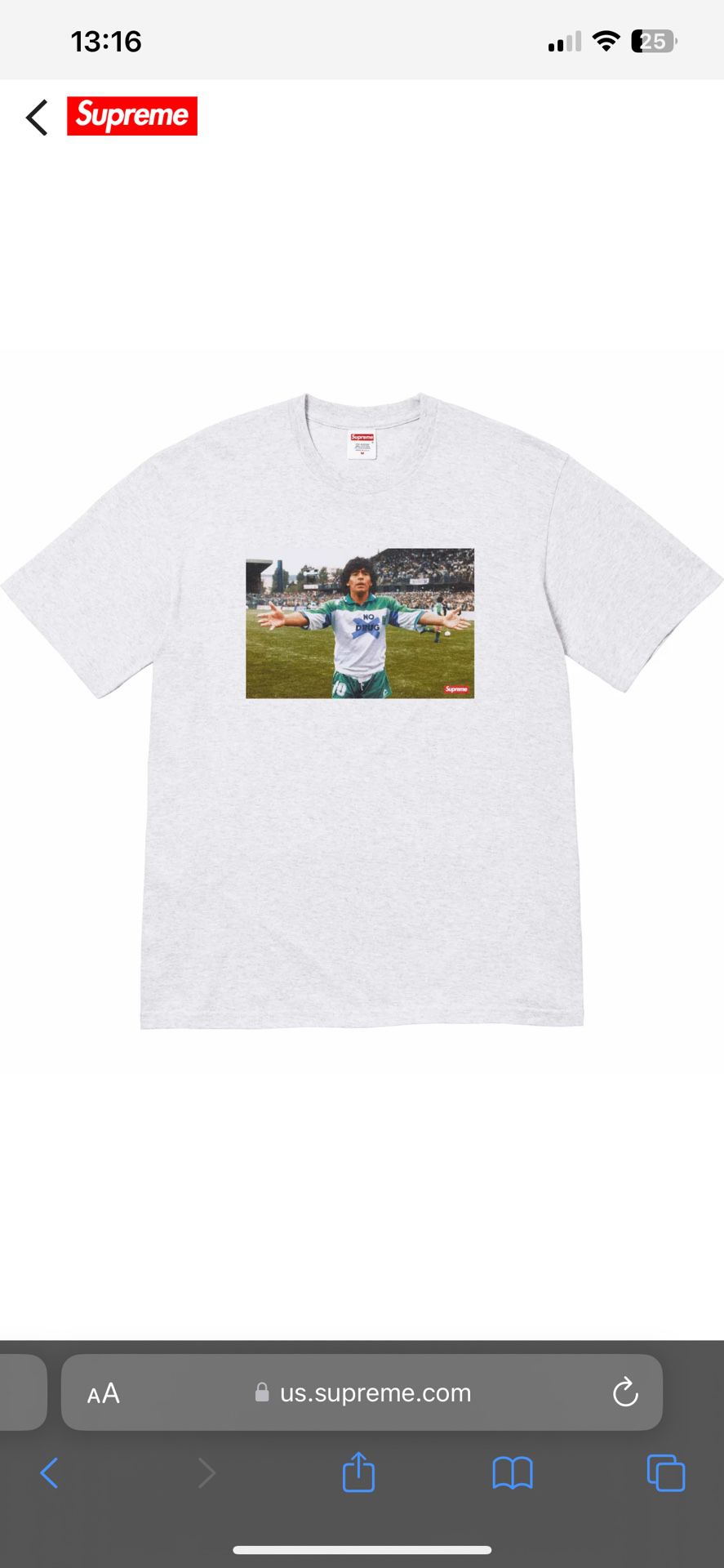 Supreme Maradona T-Shirt - XXL - Grey W/ Receipt