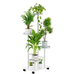 Plant Stand Indoor with Wheels, 4 Tier Metal Plant Holder Flower Stand Corner Plant Shelf Multi Plants Display Rack Plant Table for Living Room Bedroo