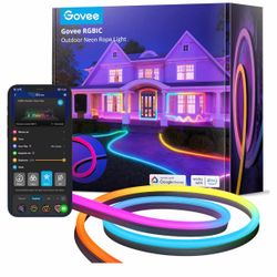 Govee Outdoor Neon Rope Lights, 32.8ft RGBIC IP67 Waterproof Patio Decorations with 64 Scene Modes, Music Sync, Flexible LED Outdoor Lights, Neon Ligh