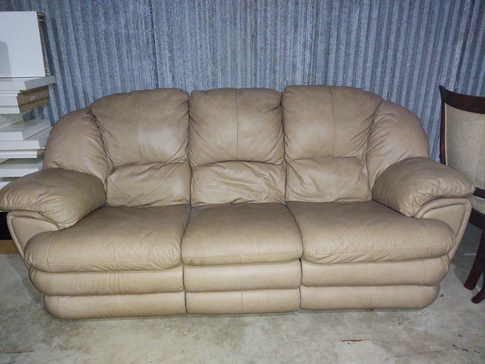 Leather Reclining Sofa, beige