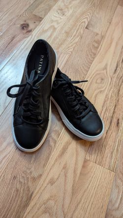 Portland Leather Goods PATINA Low Top Street Sneaker Women’s 8.5 Black Leather Lace-Up Shoes