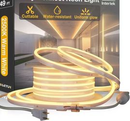 49 Ft 110V LED Rope Light Waterproof Neon Strip, 2500K Warm White Commercial & Outdoor Use, ETL Listed, for Room, Building, Celebration