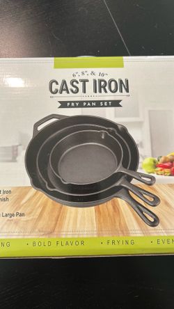 3-Piece Cast Iron Skillet Set – 6”, 8”, 10” – Never Opened – New in Box