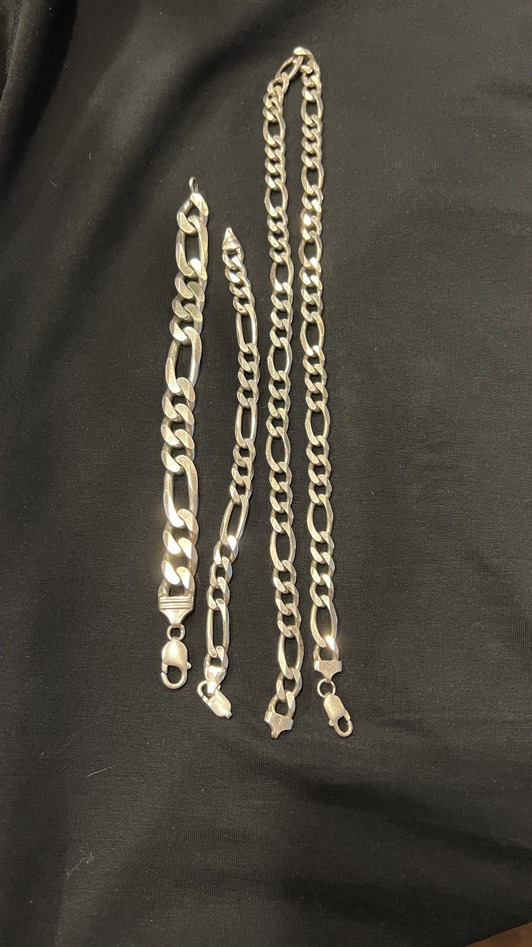 .925 Sterling Silver Necklace and Two Bracelet Set (heavy silver / used but professionally polished)