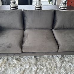 Grey velvet sofa