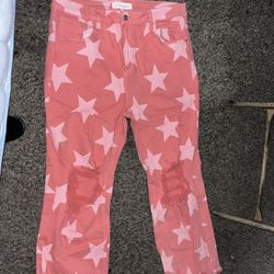 Risen Star Pattern Raw Hem Distressed Jean 