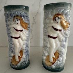 2 Surfer Girl Tiki Mugs Approximately 9” Tall