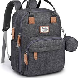 RUVALINO Diaper Bag Backpack, Multifunction Travel Pack Maternity Baby Changing Bags, Large Capacity, Waterproof, Dark Gray