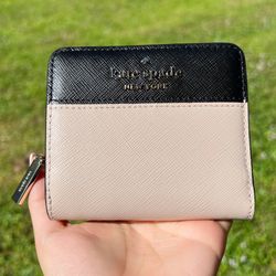 Kate Spade Staci Colorblock Small Zip Around Wallet Warm Beige Black Multi