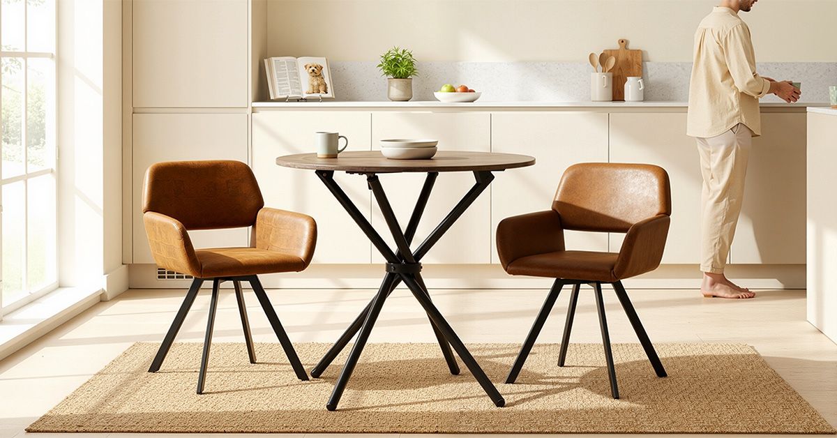 Free Shipping-Homy Casa FONTANA Round Industrial Dining Table – 31.5" Faux Wood Top & Metal Legs