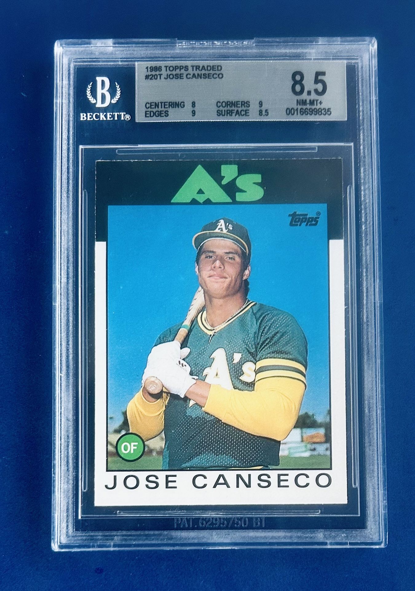 1986 Topps Jose Canseco Rookie Baseball Card Graded Beckett 8.5