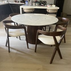 Mid Century Modern Dining Table Set 6pc - Free Delivery ✅ Round Dining Table Set Marble Top
