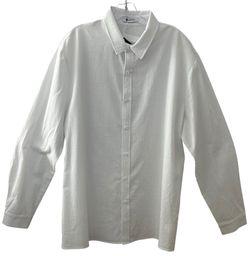 Men's White Long Sleeve Cotton Linen Blend Button Down Shirt Casual Size XL