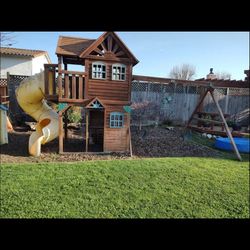 Wooden Play Set With Slide And Swings