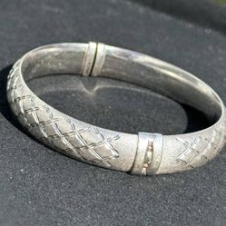 Jewelry .925 sterling silver oval bangle bracelet X diamond cut  8.00” 10.0mm 14.6g