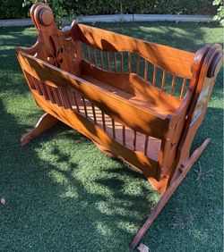 Vintage Handcrafted Wood Baby Cradle