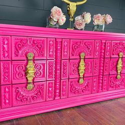 Custom Ornate Hot Pink Dresser / Buffet / Credenza 