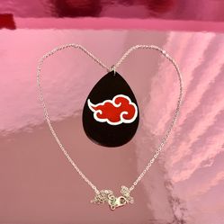 Naruto Shippuden Akatsuki Cloud black red white hand painted necklace