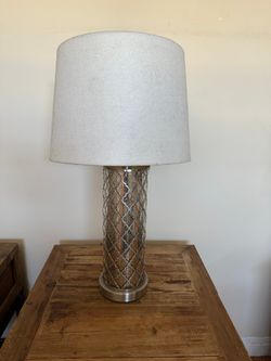 Mercury Glass Table Lamp with Linen Drum Shade