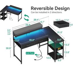 Coleshome 40 Inch L Shaped Gaming Desk