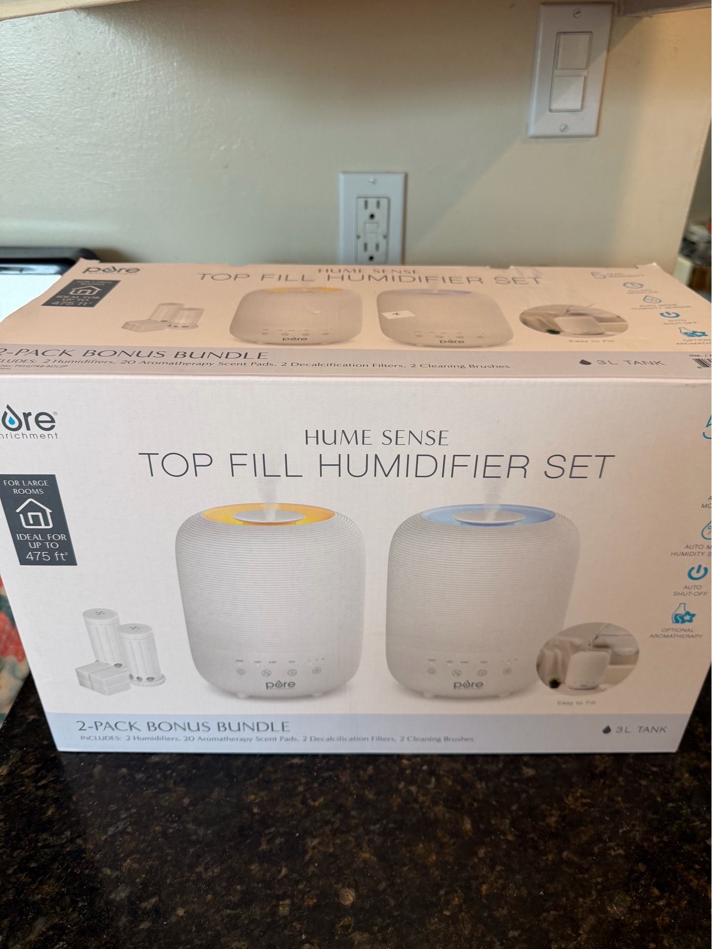 Set of 2 Pure Enrichment HUME Sense Top Fill Humidifier Large 3L