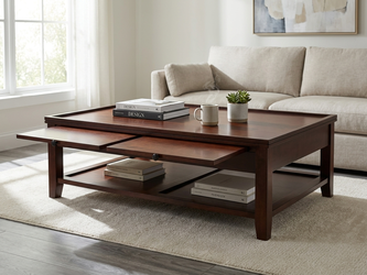 Dark Wood Coffee Table with Built-In Pull-Out Tray