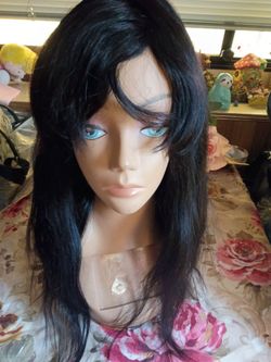 dark brown wig with bangs