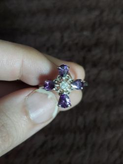 Sterling silver cross ring with amethyst and diamond