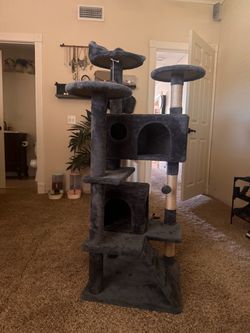 Gray cat tree