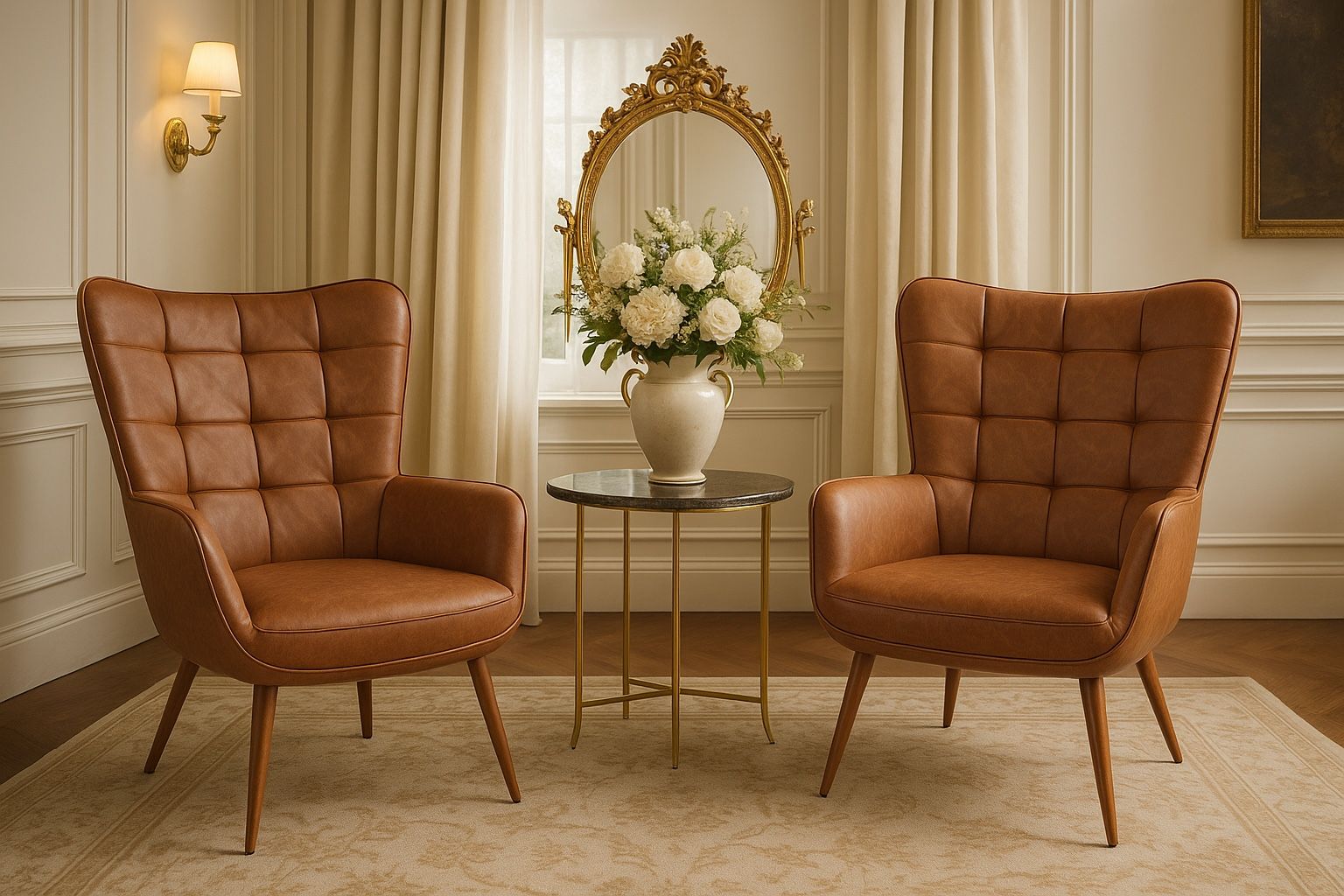 2. Leather Armchair, Modern Accent Chair Strong Structure, Vintage MidCentury High Back Sofa Chairs with Oversized Padded and Solid Metal Legs for Liv